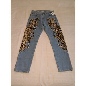 Moschino Couture Leopard Flame Straight Leg Women's Jeans New With Tag‎